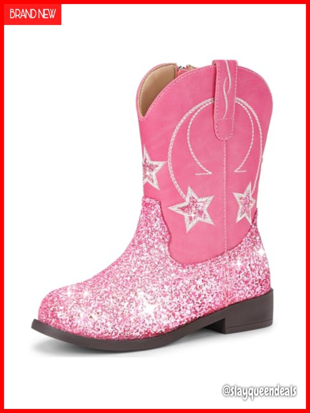 Faux Leather Western Cowboy Boots Side Zipper Round Toe Kids Riding Shoes